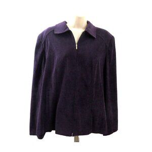 Cato Woman Faux Suede Jacket Size 16W Eggplant Purple Front Zip Collar Pockets